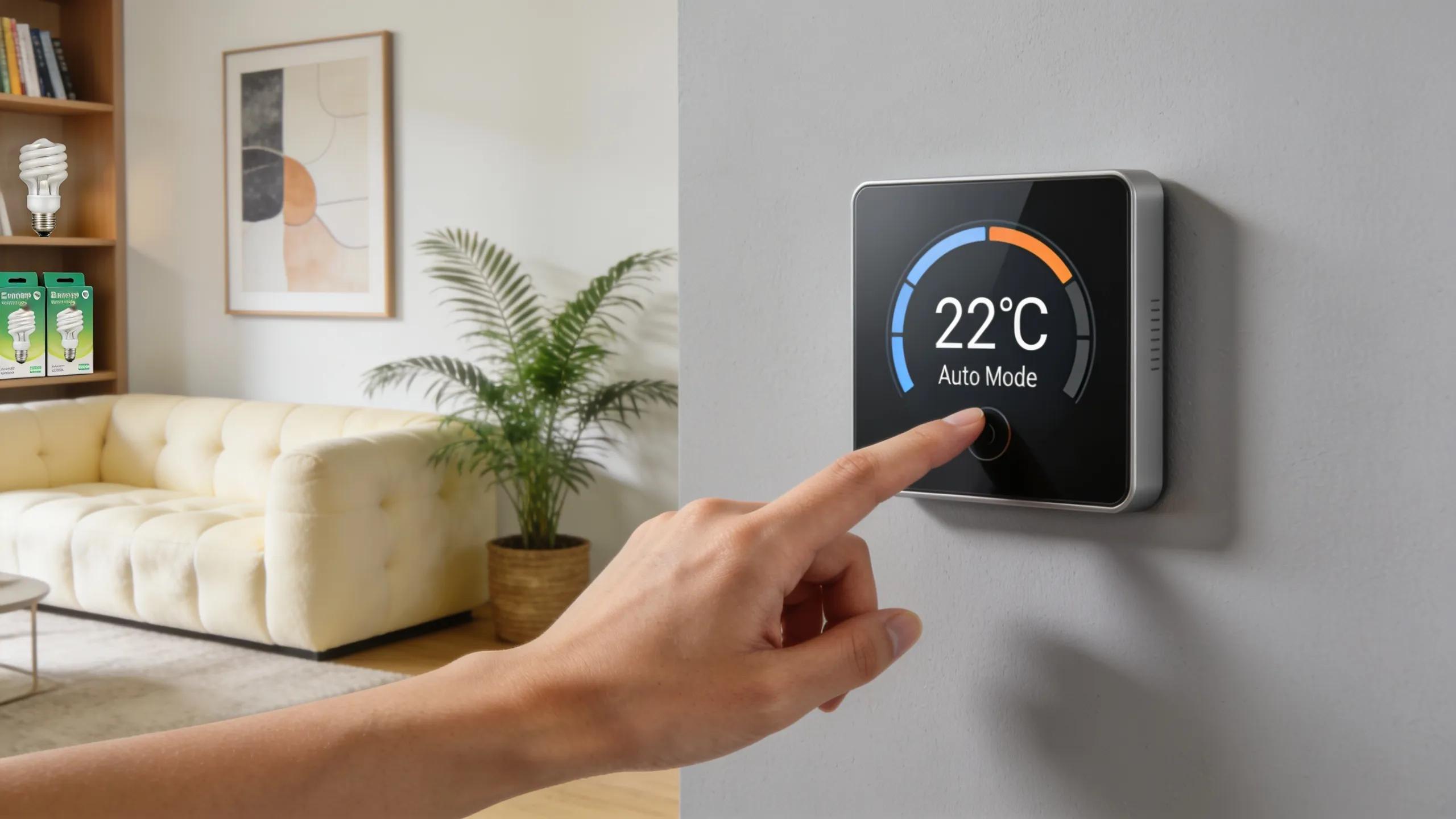 Understand Your AC System: Cooling System Basics Explained 2 Person adjusting a smart thermostat in a stylish living room for energy management